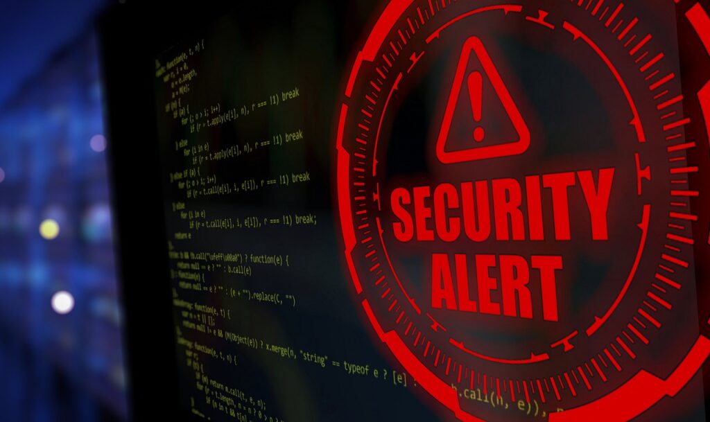 cyber security alert on computer screen