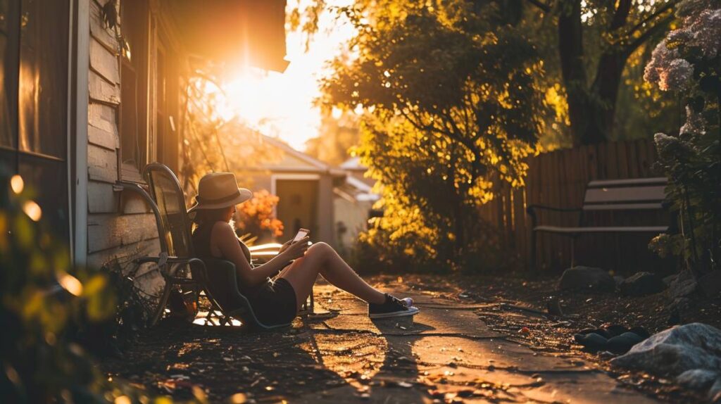 person relaxing in driveway because their Ring camera is not bothering them